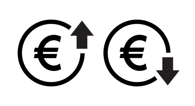 Euro price up down icon vector. Rise and fall currency sign symbol