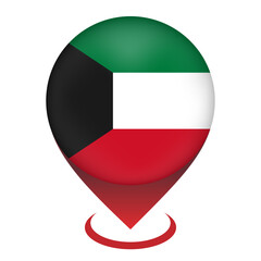 Map pointer with contry Kuwait. Kuwait flag. Vector illustration.