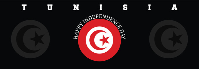 Tunisia happy independence day celebration banner on black background.