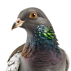 pigeon face shot isolated on transparent background cutout