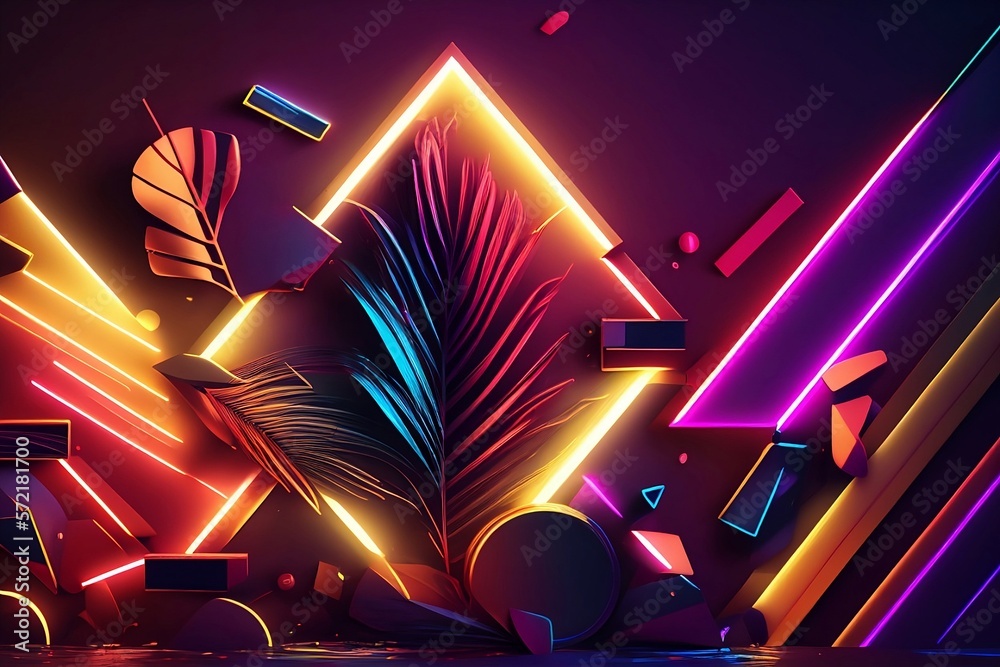Wall mural abstract background with neon lines made with generative ai
