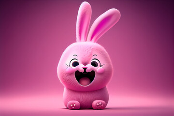 illustration of funny pink easter rabbit excided and look amazed. AI