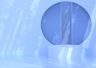 3d rendering - empty space podium for product presentation in minimalist blue color. 