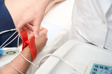 Detail photo of diagnostic heartbeat in the modern clinic