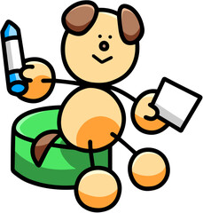 工作するわんまるのイラスト　犬
