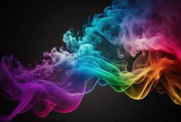 Fototapeta premium Bubbles of multicolored neon smoke, ink. An explosion, a burst of holi paint. Abstract psychedelic black dark background. 3D rendering. AI generated.