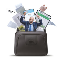 Successful businessman in a briefcase