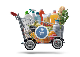Fast turbo shopping cart delivering groceries