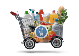 Fast turbo shopping cart delivering groceries