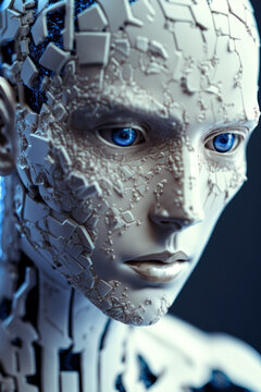 incomplete humanoid android covered in white ceramic parts, Generative AI