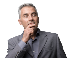 Smart businessman thinking with hand on chin