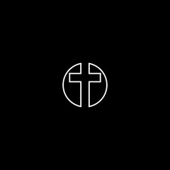 Line art christian cross logo icon isolated on dark background