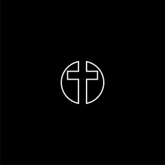 Line art christian cross logo icon isolated on dark background