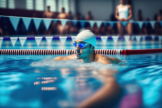 Un sportif nageur dans une piscine lors d'une compétition - generative AI