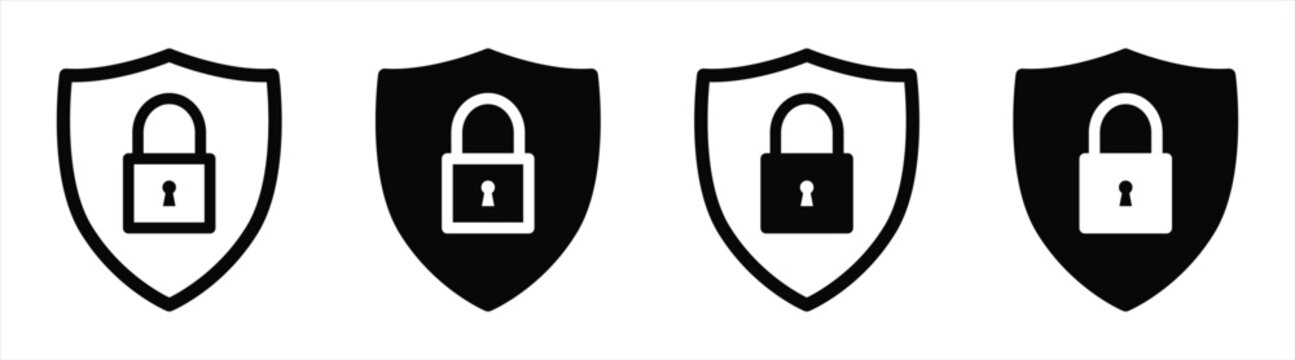 shield security lock icon set. shield with padlock icon symbol sign collections, vector illustration