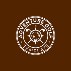 Golf emblem adventure golf logo vector template on brown field