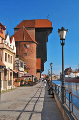 The view at the medieval port crane, called Zuraw, over the river Motlawa. Gdansk, Pomeranian Voivodeship, Poland. © Darek Bednarek