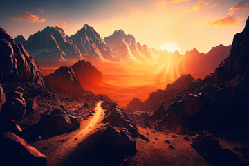 Beautiful views of barren mountains and sunset With Generative AI