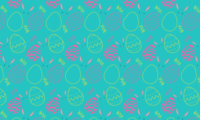 Vector line pattern with Easter eggs on the pink background. Concept of Happy Easter.