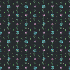Fototapeta na wymiar Seamless pattern with flowers. Doodle floral background. Spring pattern