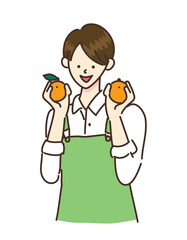 農業　女子　農家　みかん　イラスト　かわいい