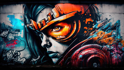 Fototapeta na wymiar Street art graffiti on the wall. AI