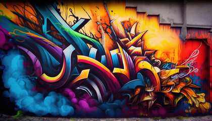 Street art graffiti on the wall. AI - obrazy, fototapety, plakaty