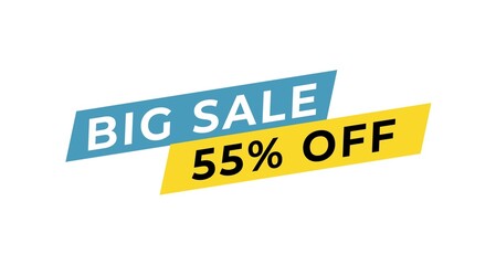 Banner sale discount up to 55 percent off isolated on white background. Suitable for marketing, promotion, business, announcements and advertising.