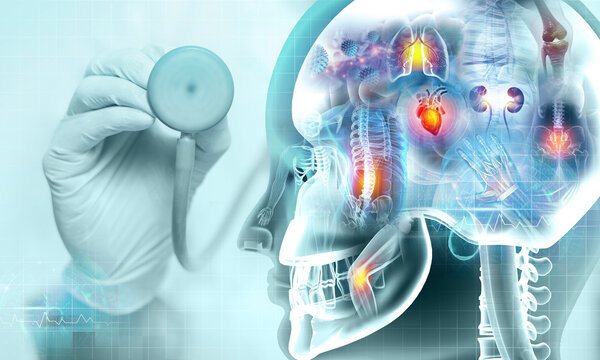Medical education technology background. Health care and medical background. Medical elements. 3d illustration