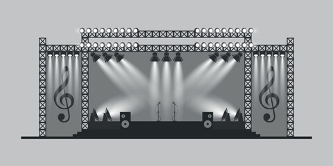 Outdoor concert stage vector icon made in monochrome style isolated on gray background. - obrazy, fototapety, plakaty