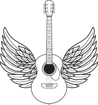 Illustration of winged rock guitar. Design element for logo, label, sign. Vector illustration
