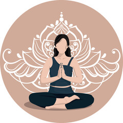 Woman in the lotus position. The girl is meditating. Relaxation and relaxation, inner peace and balance. Faceless flat vector illustration.