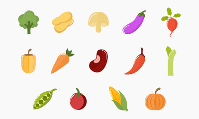 Set of vector flat Vegetable icons. Collection of Modern minimalistic design