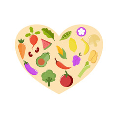 Heart of vegetables. Healthy food vector illustration, Love Vegan illustration with vegetable icon