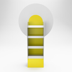 Single Yellow POS Floor Stand Display, Blank Empty Advertisement Stand Mock Up, Front View, 3D rendering	