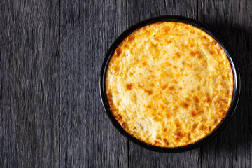 Greek Pastitsio in baking dish, top view