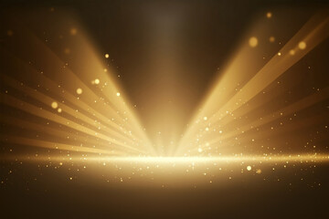 Abstract background gold light glitter show stage. Podium background. Generative AI
