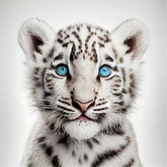 Fototapeta na wymiar Baby White Tiger portrait isolated on a white background. Generative AI. 