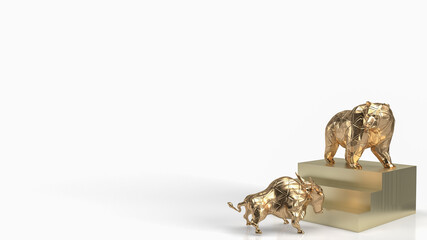 The gold bull and bear on stairs for business concept 3d rendering