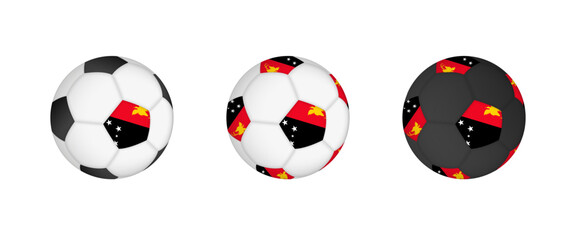 Collection football ball with the Papua New Guinea flag. Soccer equipment mockup with flag in three distinct configurations.