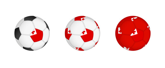 Collection football ball with the Tonga flag. Soccer equipment mockup with flag in three distinct configurations.
