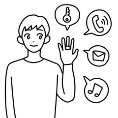 スマートリングを活用する男性（線画）	