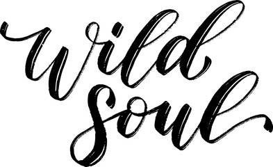 WILD SOUL. Motivation Quote. Calligraphy text wild soul. Black word on white background. Vector illustration. Inspirational design for print on tee, shirt, card, banner, poster, hoody.