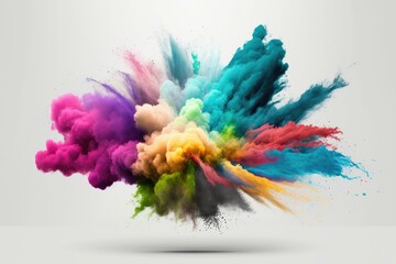 Multicolor powder explosion with white background. Generative AI