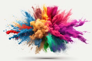 Multicolor powder explosion with white background. Generative AI