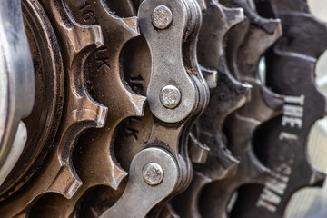 Dirty bicycle drivetrain. Gravel Bike Transmission in Mud.