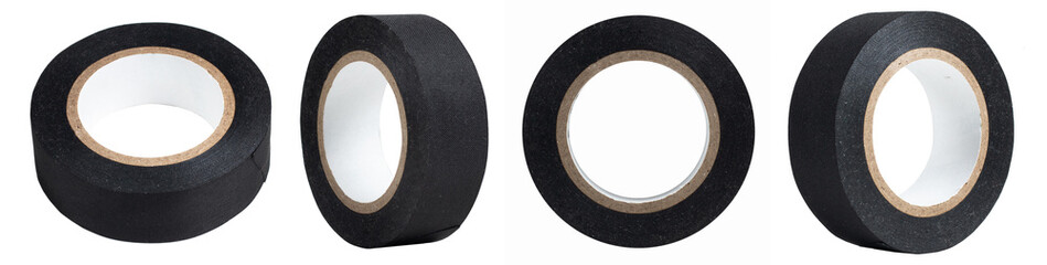 roll of black rag sticky duct tape on white background