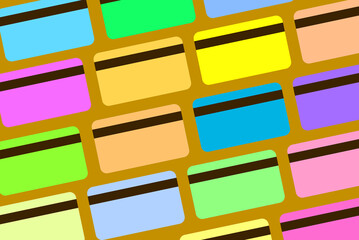 Illustration, background with credit cards, colorful and striking.