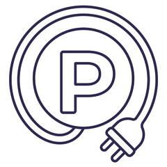 Parking and charging station for electric cars line icon