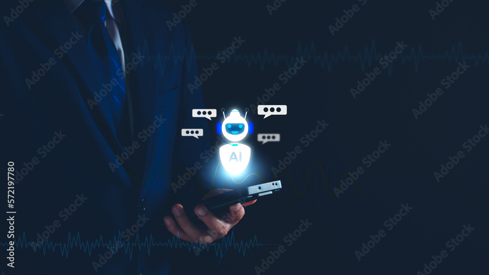 Wall mural chatbot concept. open ai, artificial intelligence. businessman using technology smart robot ai, ente
